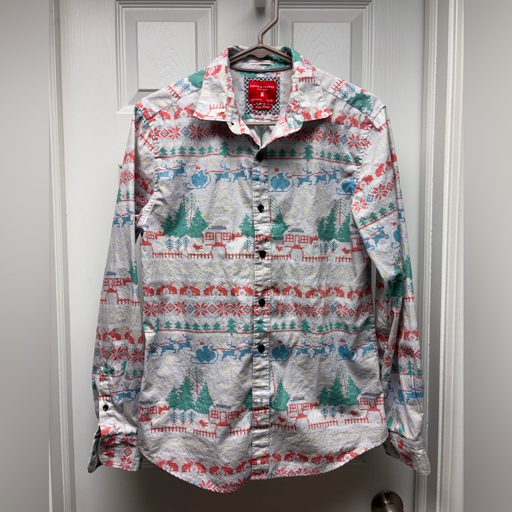 Denim & Flower by Ricky Singh Men’s Holiday Button-Down Shirt – Size Small